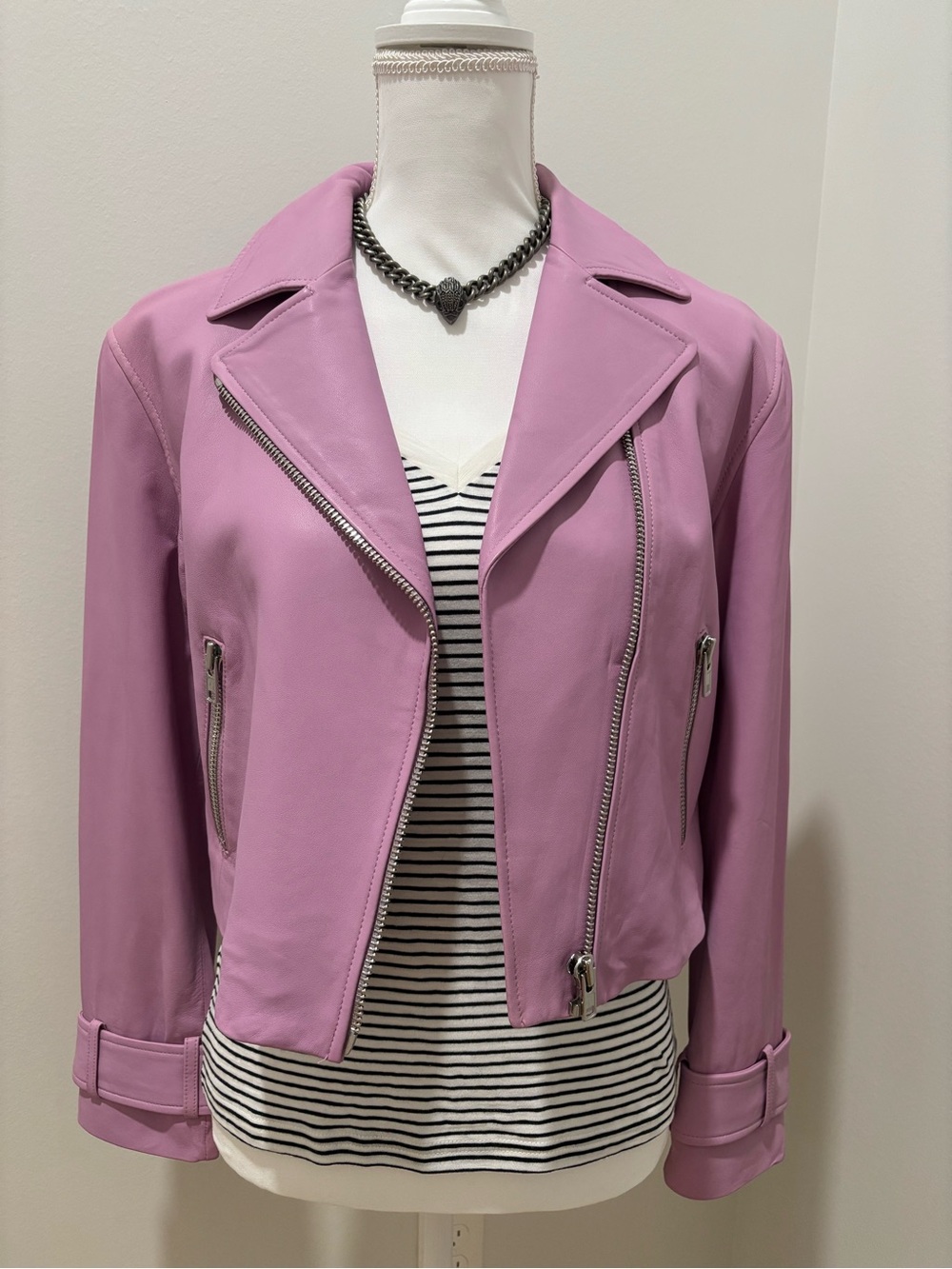kate spade Women's Lilac Leather Moto Jacket, Size XS, Summer, Resort, Vacation